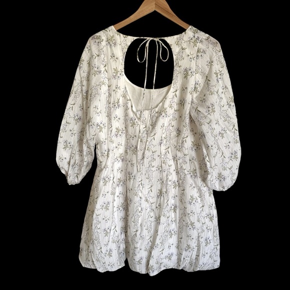 NWT H&M X Brock Collection Large White Floral Babydoll Mini Dress Cottage Core L - Picture 5 of 9